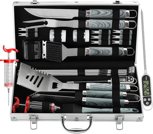 Grilljoy 24-Piece BBQ Tool Set with Thermometer & Injector