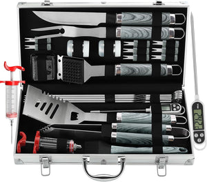 Grilljoy 24-Piece BBQ Tool Set with Thermometer & Injector