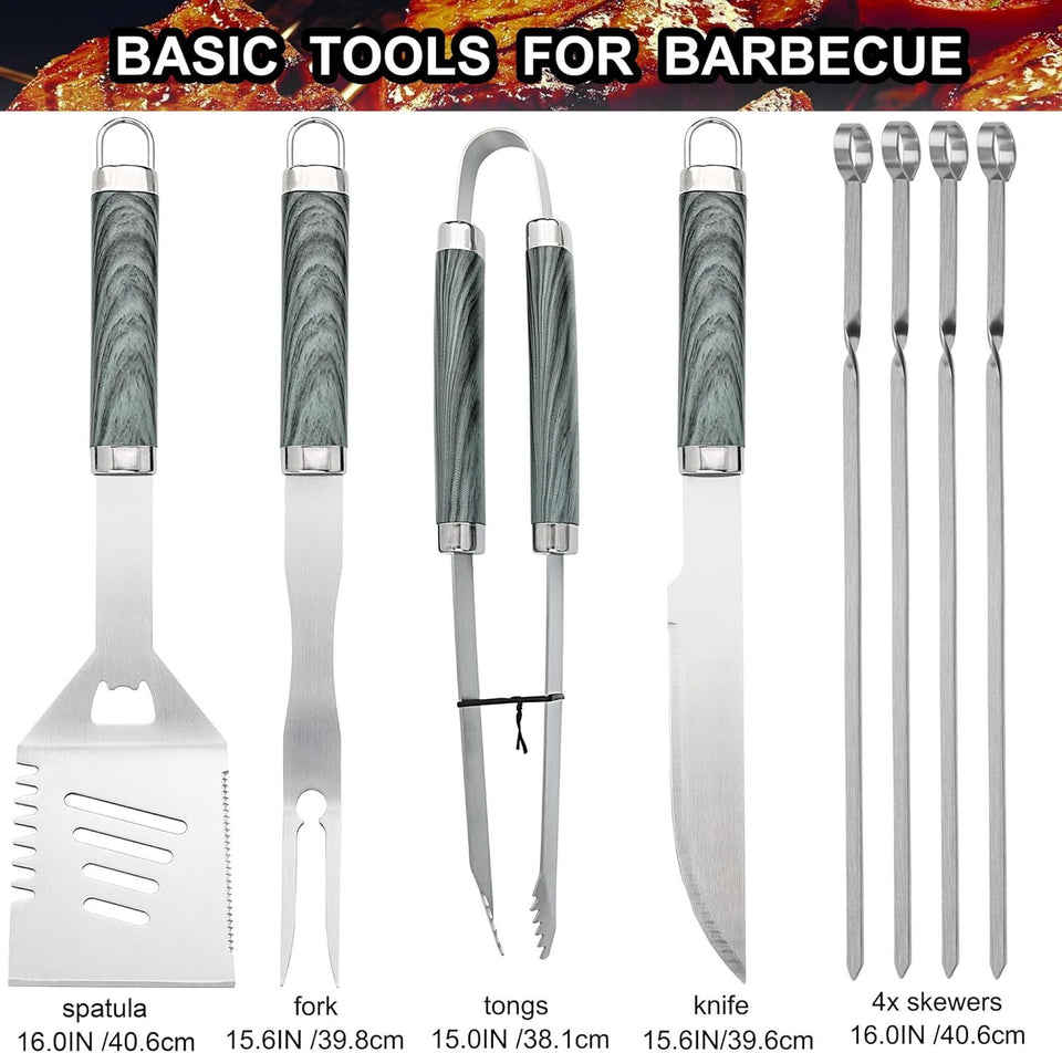 Grilljoy 24-Piece BBQ Tool Set with Thermometer & Injector