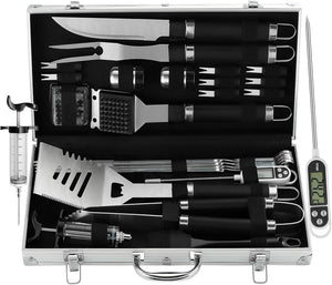 Grilljoy 24-Piece BBQ Tool Set with Thermometer & Injector