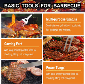 Grilljoy 24-Piece BBQ Tool Set with Thermometer & Injector