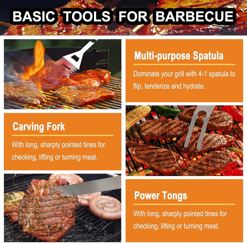 Grilljoy 24-Piece BBQ Tool Set with Thermometer & Injector