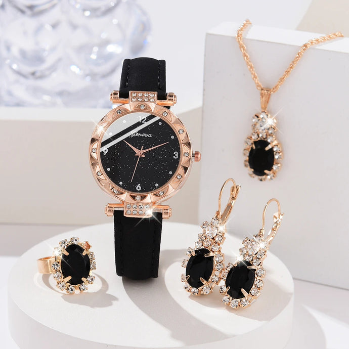 Damenuhren 5-teiliges Set Luxus Strass Damenmode Elegante