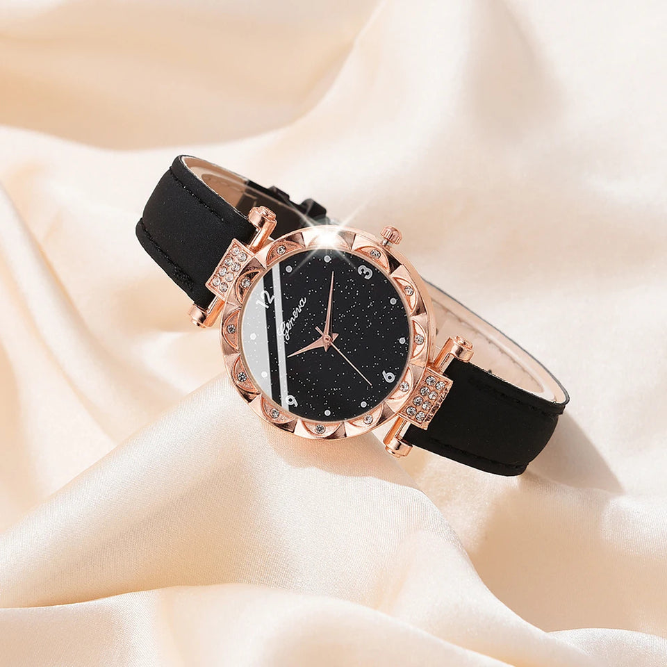 Damenuhren 5-teiliges Set Luxus Strass Damenmode Elegante