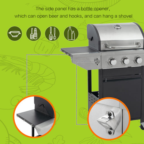 3-Burner Propane Gas Grill with Side Burner – 37,000 BTU