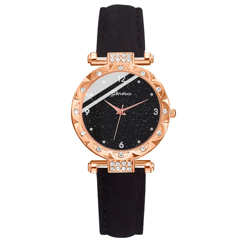 Damenuhren 5-teiliges Set Luxus Strass Damenmode Elegante