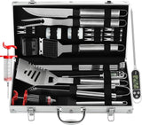 Grilljoy 24-Piece BBQ Tool Set with Thermometer & Injector