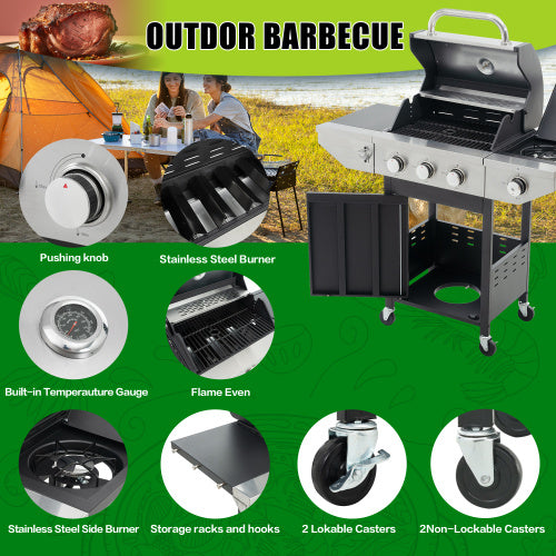 3-Burner Propane Gas Grill with Side Burner – 37,000 BTU