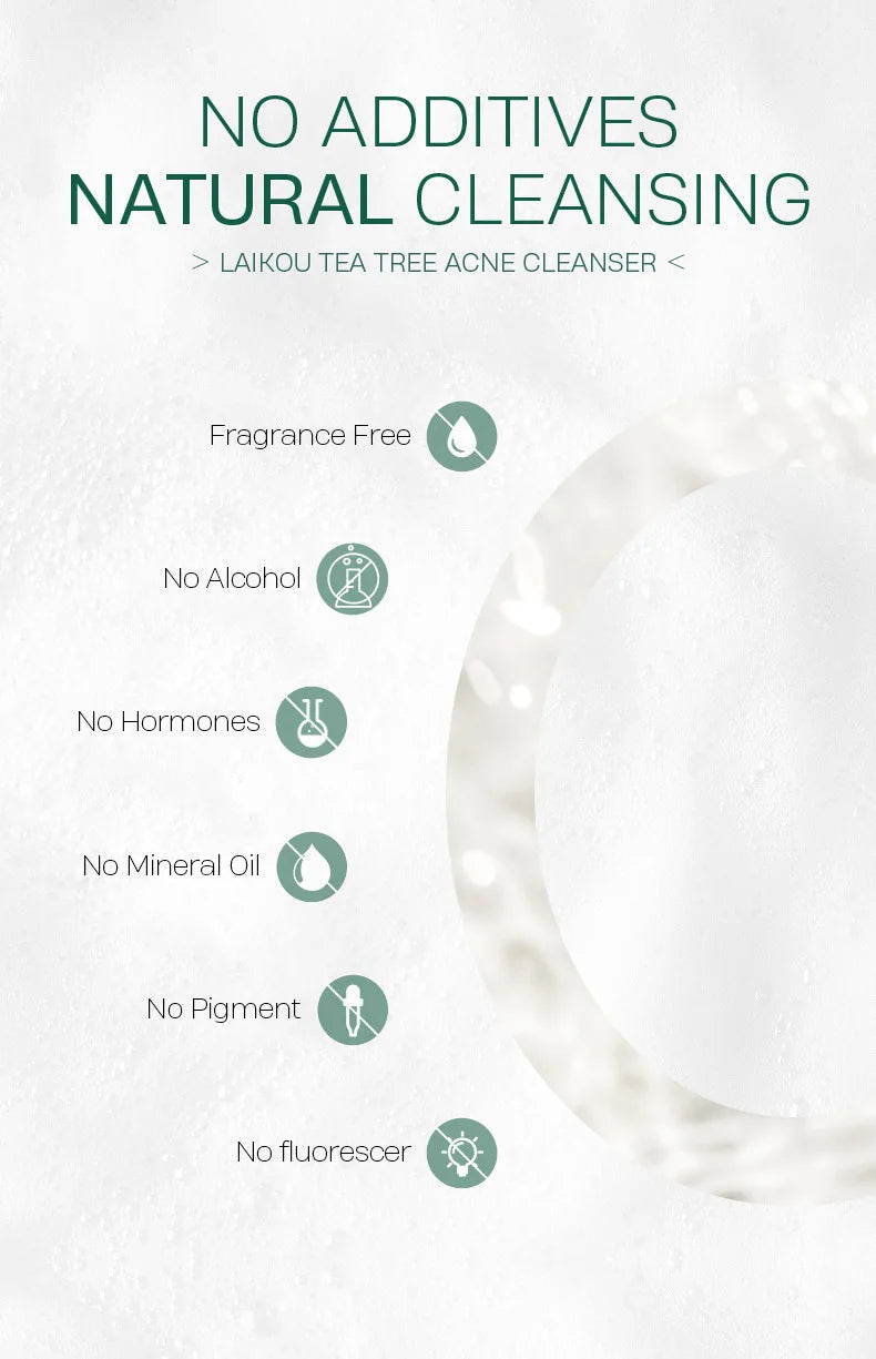 LAlKOU Tea Tree Cleanser Gentle Acne Treatment Blackhead Cleaner Shrink Pore Deep Clean Oil Control Moisturizing Face Skin Care