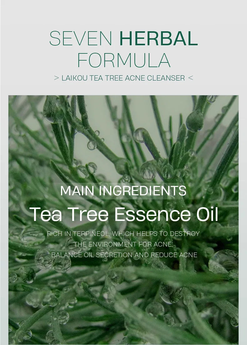 LAlKOU Tea Tree Cleanser Gentle Acne Treatment Blackhead Cleaner Shrink Pore Deep Clean Oil Control Moisturizing Face Skin Care