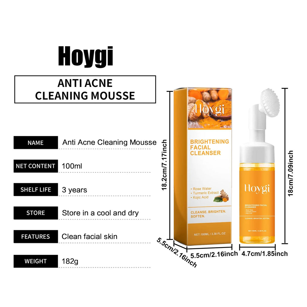 Turmeric Cleanser Anti Acne Oil Control Blackhead Remover Skin Cleansing Brightening Rejuvenation Face Wash Foam Face Cleanser