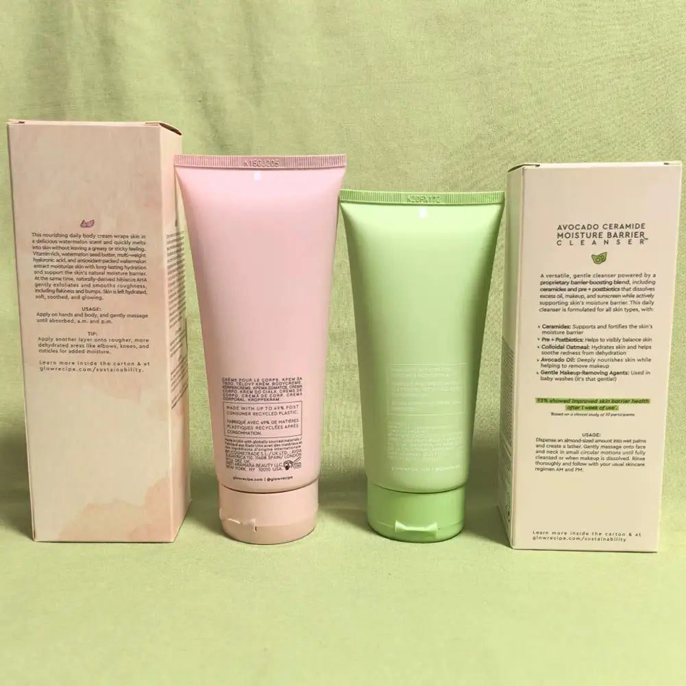 Glow Recipe Avocado Cleanser 150ml & Watermelon Body Cream 200ml - Moisturizing Barrier, Gentle Facial Body Skincare