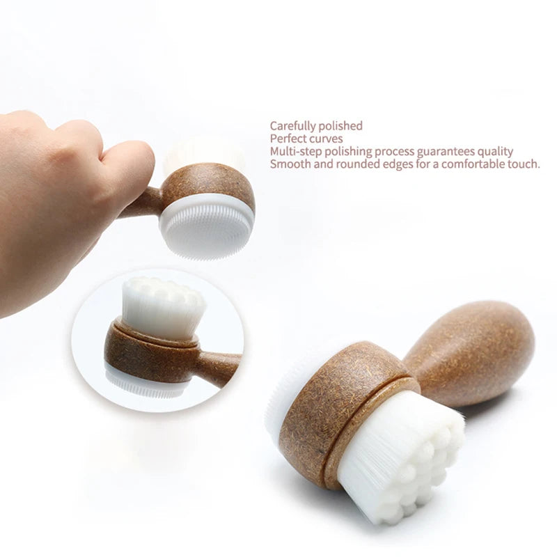 Coconut Shred Handle Double-Sided Facial Cleanser Brush Blackhead Pore Cleaner Exfoliating Beauty Tool