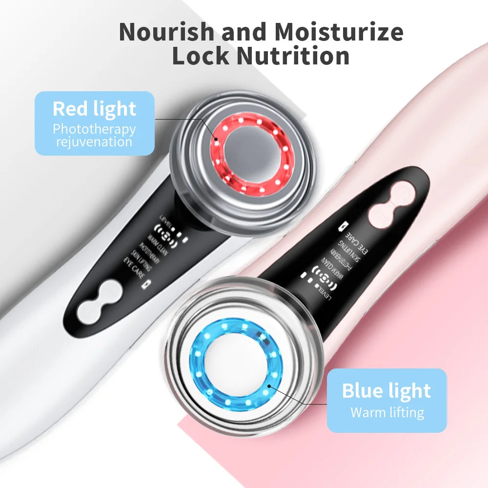 7 in 1 EMS Facial Massager Face Beauty Instrument with Induced Vibration and Hot Compress Face Skin Care Tool LED Light Therapy