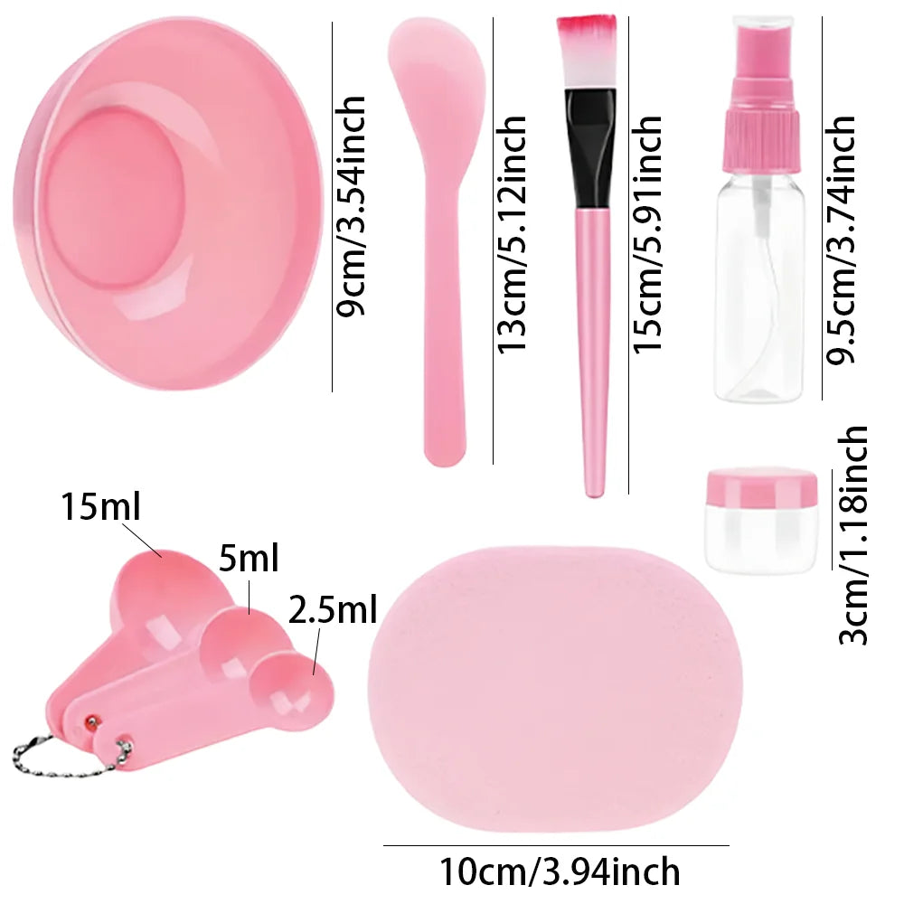 9pcs Pink Mask Bowl Set Facial Mask Full Set of Beauty Tools Mask Brush Bottles Skin Care Tool Kits