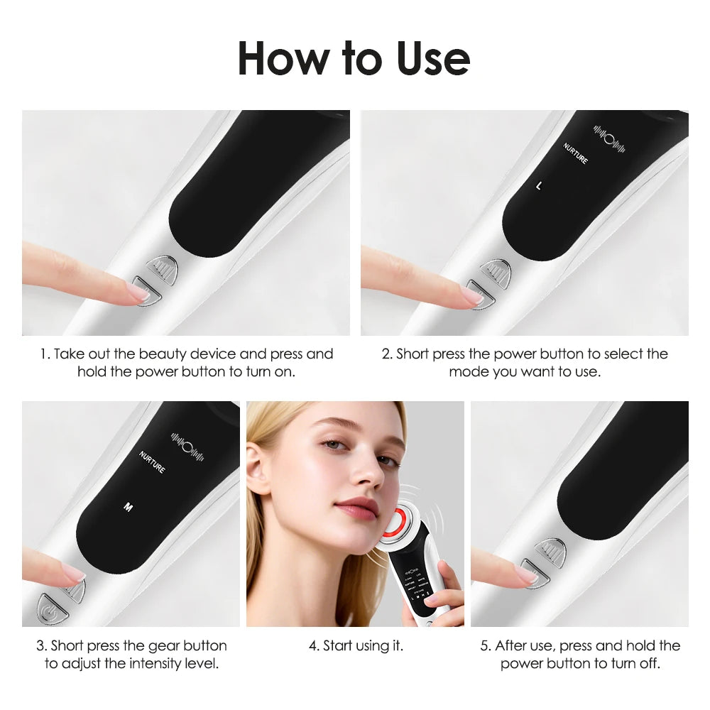 7 in 1 EMS Facial Massager Face Beauty Instrument with Induced Vibration and Hot Compress Face Skin Care Tool LED Light Therapy