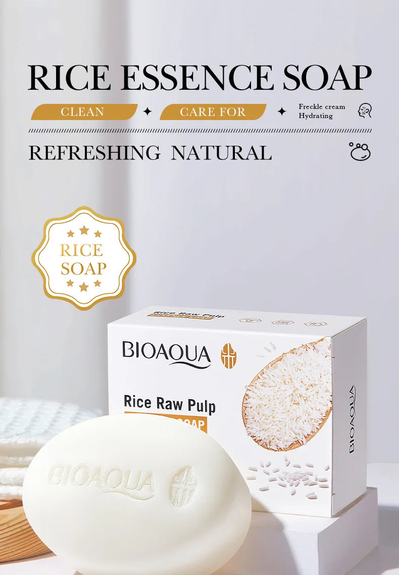 BIOAQUA White Rice Raw Pulp Facial Soap Face Wash Foam Facial Cleanser Moisturizing Oil Control Body Bathing Handmade Soap
