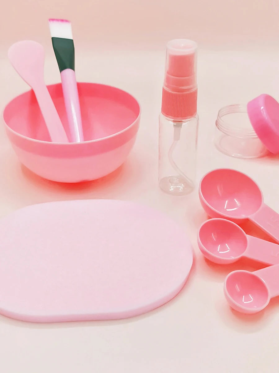 9pcs Pink Mask Bowl Set Facial Mask Full Set of Beauty Tools Mask Brush Bottles Skin Care Tool Kits