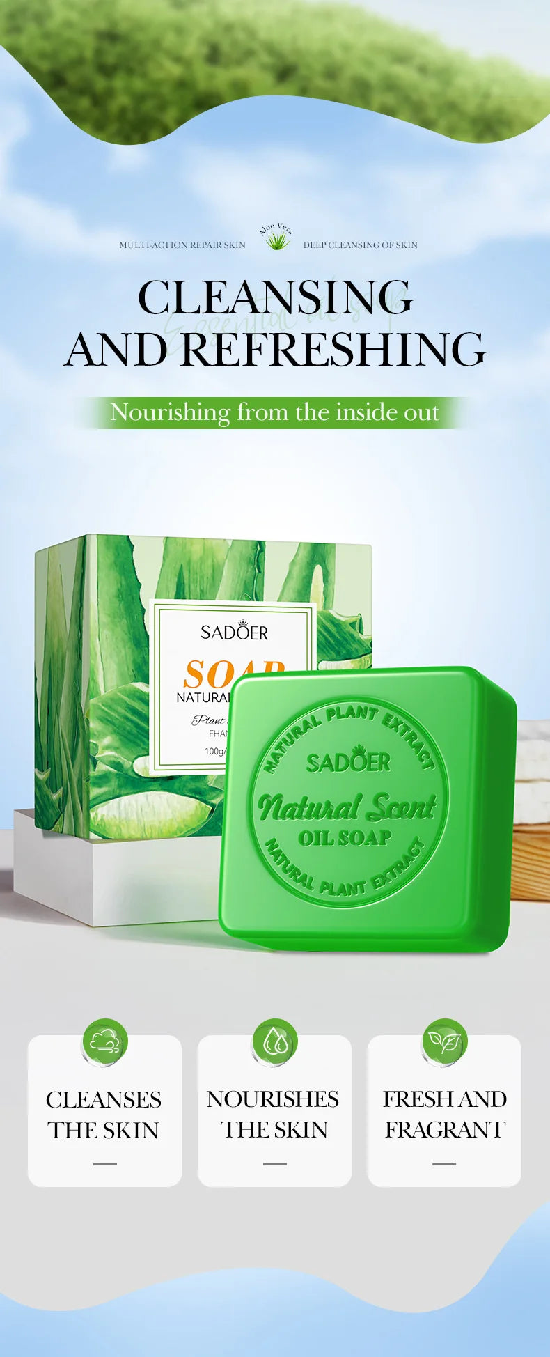 100g Natural Aloe Vera Essential Oil Soap Body Cleaning Leg Body Cleansers Brightening Face Soap Tender Skin Care Beauty