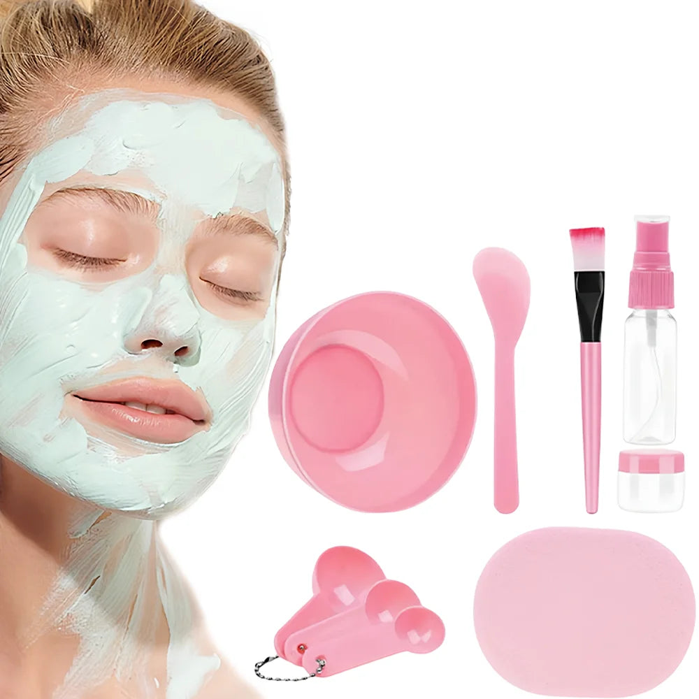 9pcs Pink Mask Bowl Set Facial Mask Full Set of Beauty Tools Mask Brush Bottles Skin Care Tool Kits