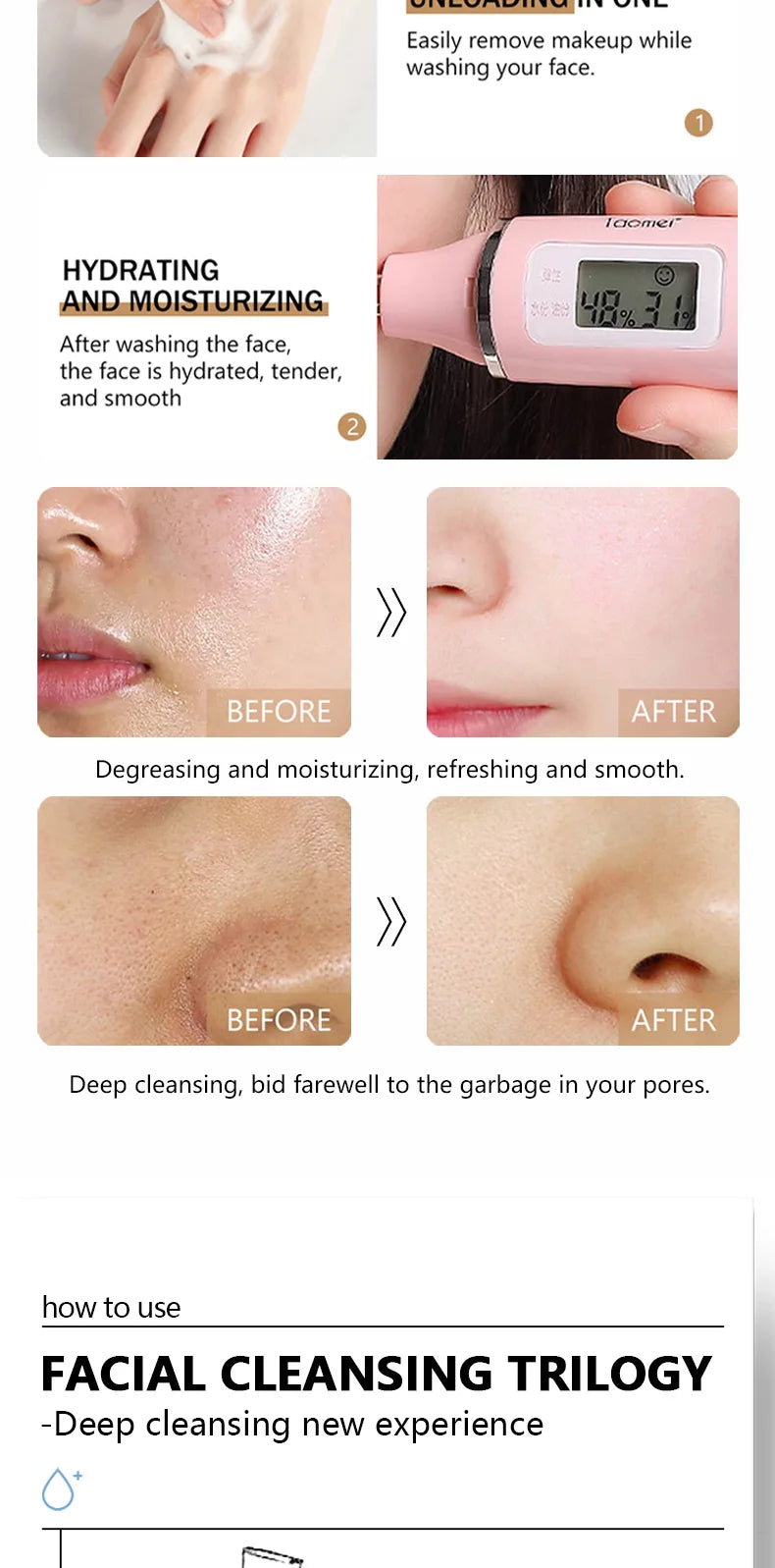 RAVE LADY Low PH 150ml Facial Cleanser Gentle Oil Control Moisturizing Face Wash Whitening Facial Foam Exfoliating Deep Remove