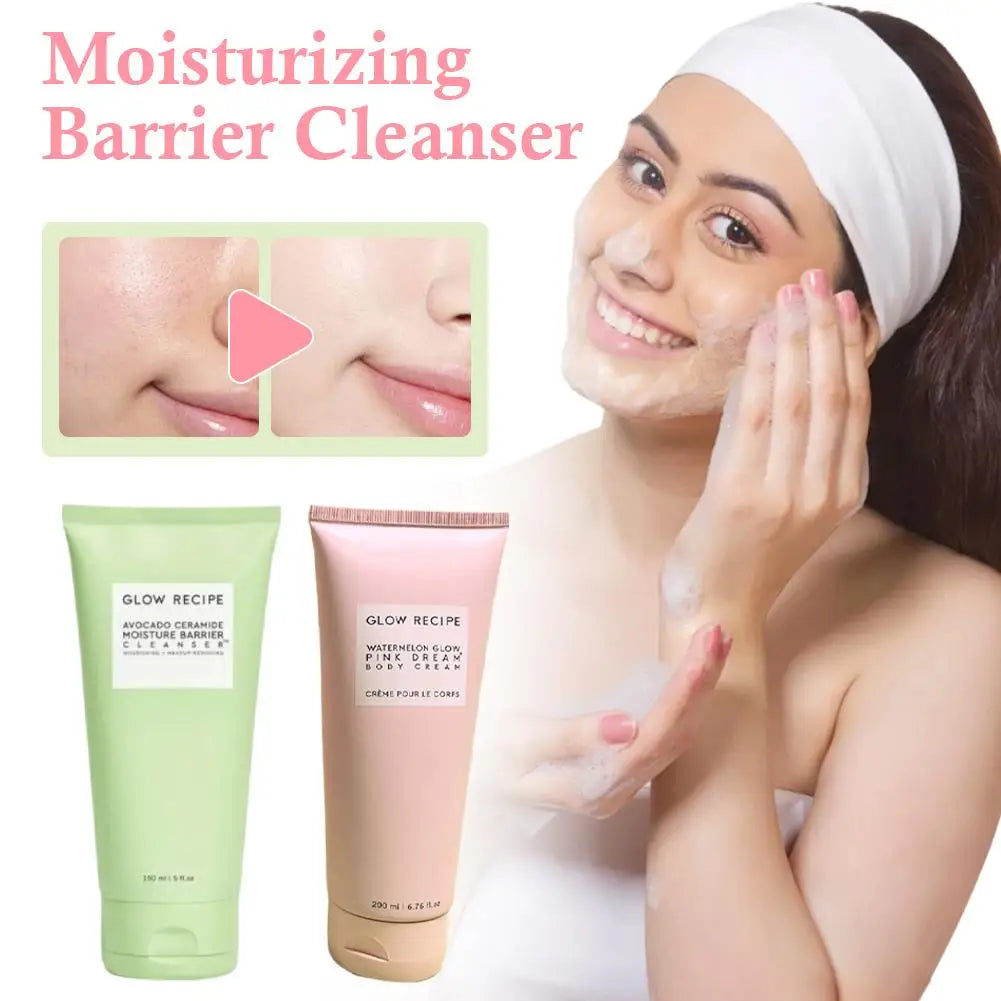 Glow Recipe Avocado Cleanser 150ml & Watermelon Body Cream 200ml - Moisturizing Barrier, Gentle Facial Body Skincare