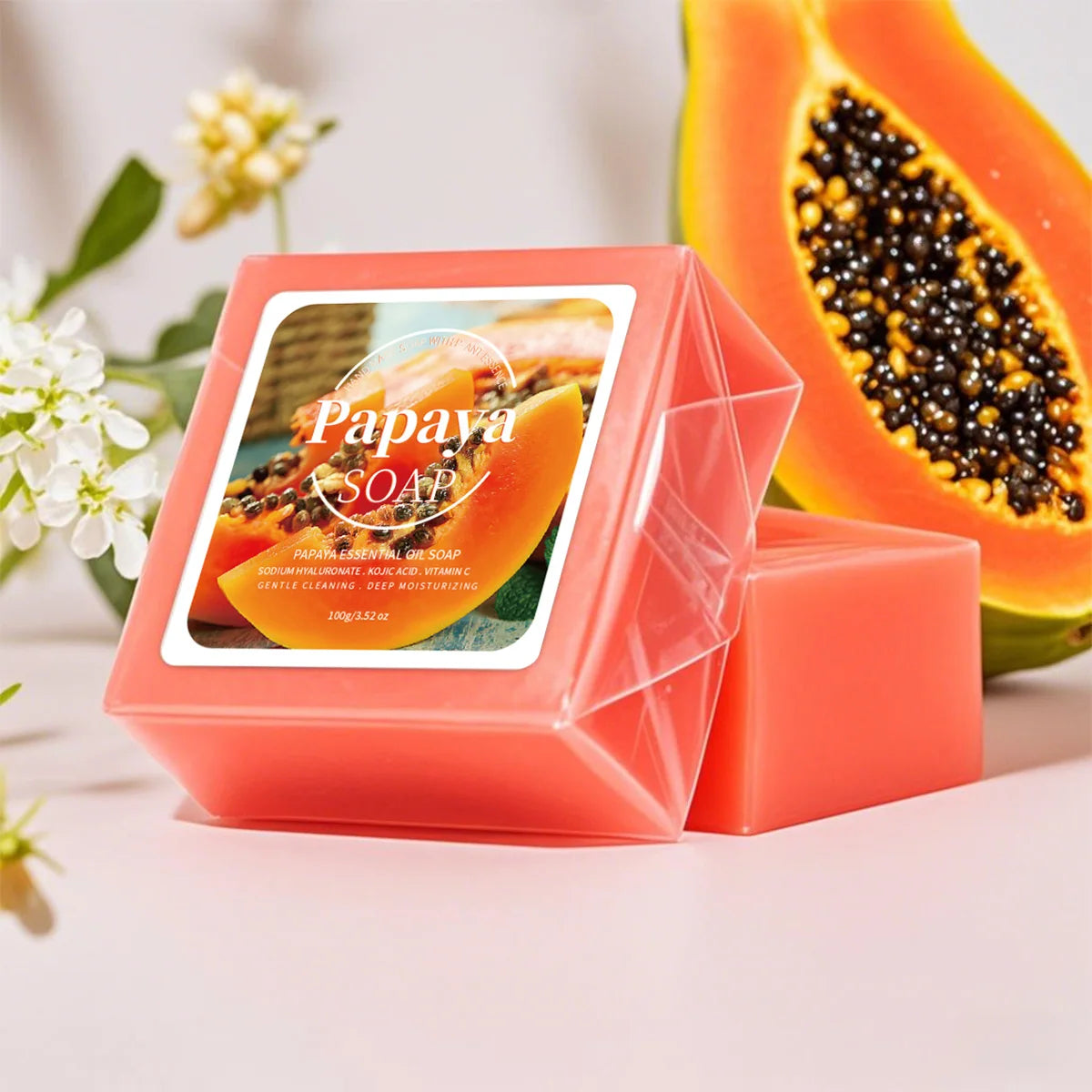 100g B+ Papaya Extract Nourishing Handmade Soap Deep Cleansing Whitening with Coconut Goat Milk Soap