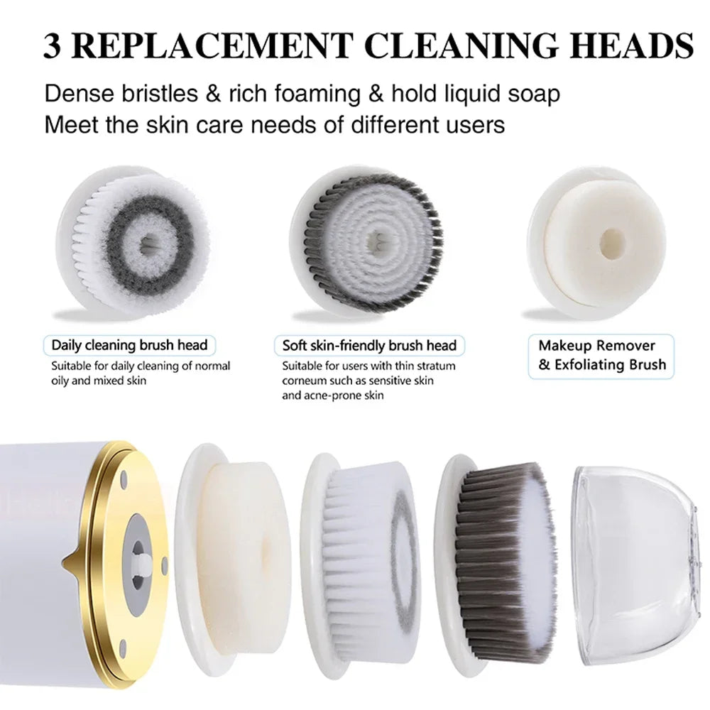 3 in 1 Ultrasonic Facial Cleanser Brush Electric Cleansing Face Brush 360° Rotate Automatic Brush Machine Deep Clean Beauty Tool