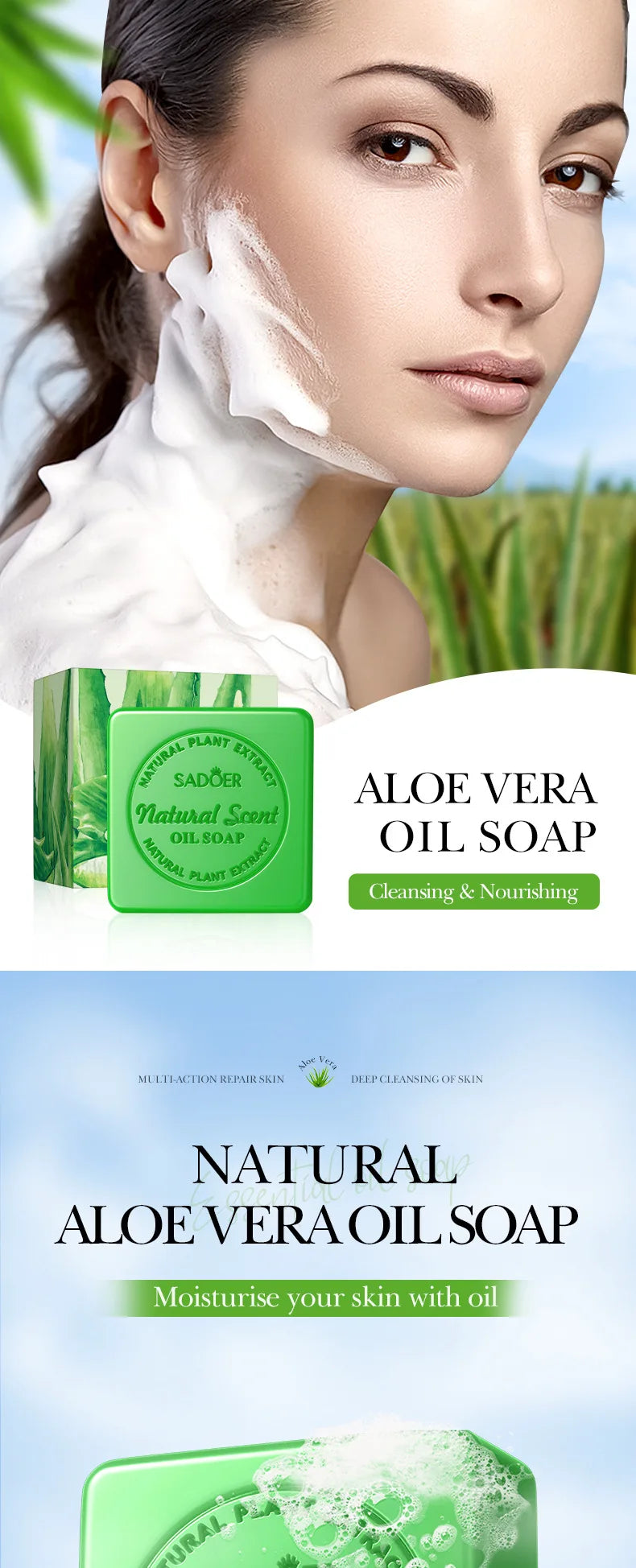 100g Natural Aloe Vera Essential Oil Soap Body Cleaning Leg Body Cleansers Brightening Face Soap Tender Skin Care Beauty