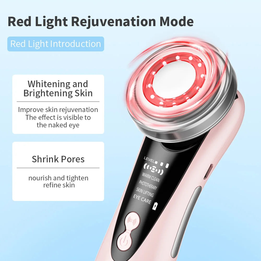 7 in 1 EMS Facial Massager Face Beauty Instrument with Induced Vibration and Hot Compress Face Skin Care Tool LED Light Therapy