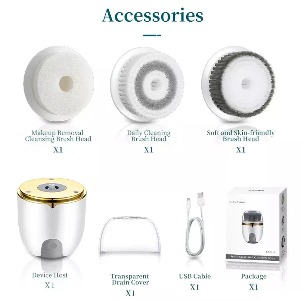 3 in 1 Ultrasonic Facial Cleanser Brush Electric Cleansing Face Brush 360° Rotate Automatic Brush Machine Deep Clean Beauty Tool