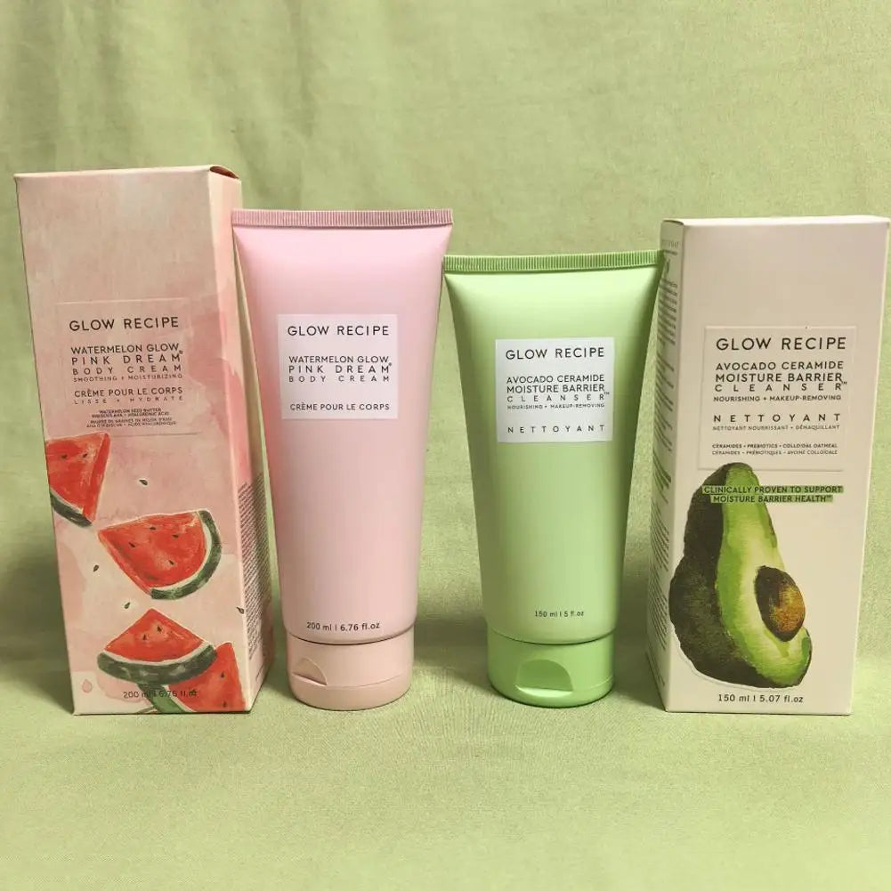 Glow Recipe Avocado Cleanser 150ml & Watermelon Body Cream 200ml - Moisturizing Barrier, Gentle Facial Body Skincare