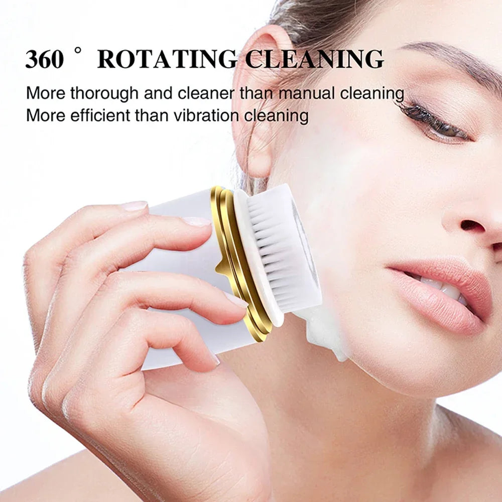 3 in 1 Ultrasonic Facial Cleanser Brush Electric Cleansing Face Brush 360° Rotate Automatic Brush Machine Deep Clean Beauty Tool