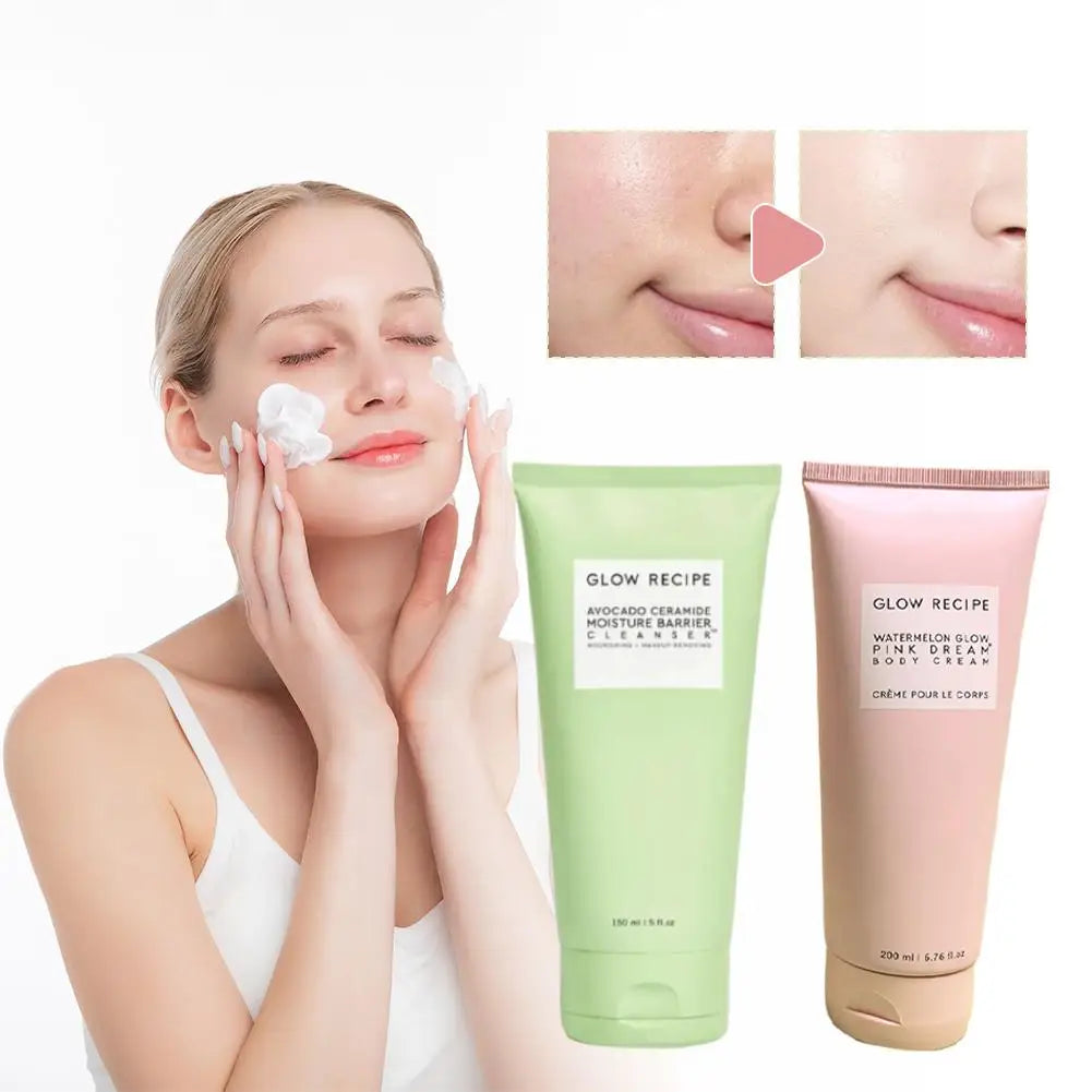 Glow Recipe Avocado Cleanser 150ml & Watermelon Body Cream 200ml - Moisturizing Barrier, Gentle Facial Body Skincare