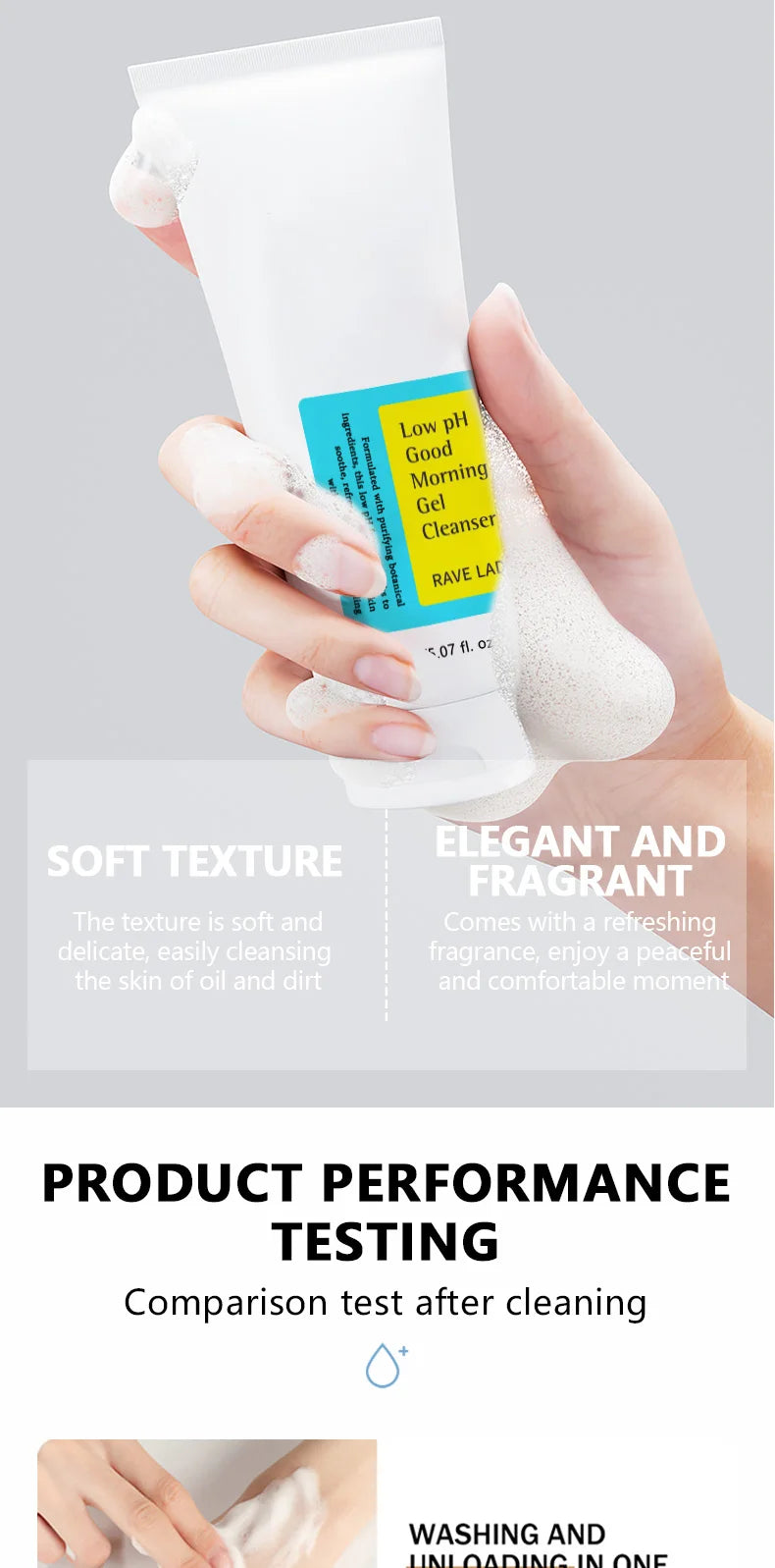 RAVE LADY Low PH 150ml Facial Cleanser Gentle Oil Control Moisturizing Face Wash Whitening Facial Foam Exfoliating Deep Remove