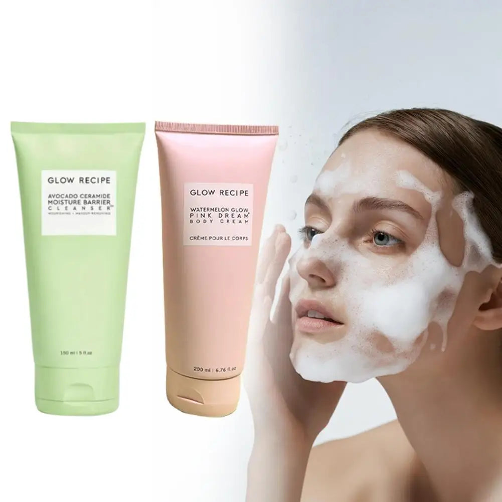 Glow Recipe Avocado Cleanser 150ml & Watermelon Body Cream 200ml - Moisturizing Barrier, Gentle Facial Body Skincare