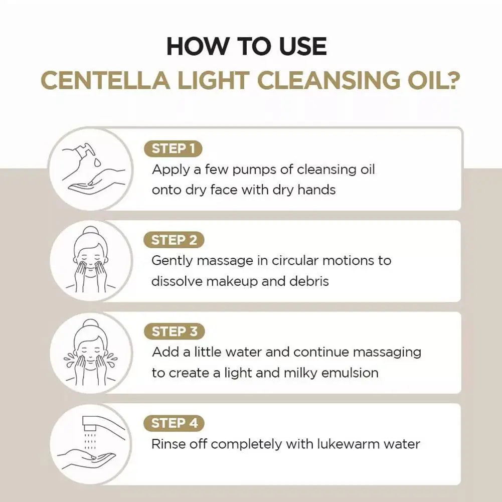 Korean Centella Non-Irritating Facial Cleansing Oil - Removes Makeup Purifies Shrinks Pores Deeply Nourishes Skin Skincare