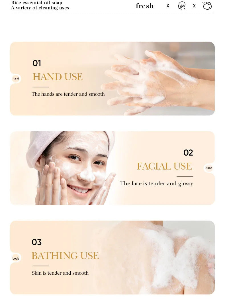 BIOAQUA White Rice Raw Pulp Facial Soap Face Wash Foam Facial Cleanser Moisturizing Oil Control Body Bathing Handmade Soap