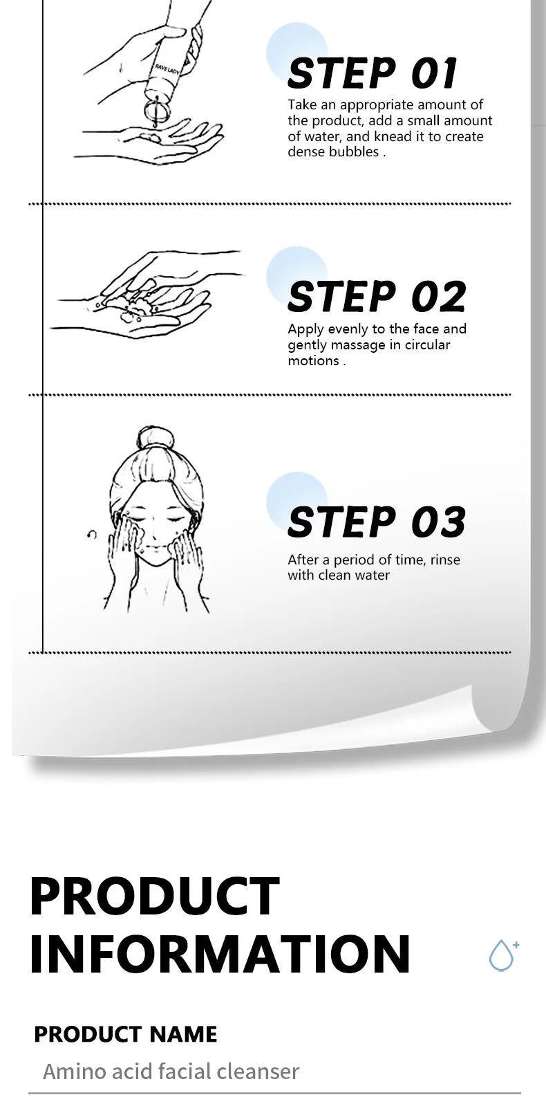 RAVE LADY Low PH 150ml Facial Cleanser Gentle Oil Control Moisturizing Face Wash Whitening Facial Foam Exfoliating Deep Remove