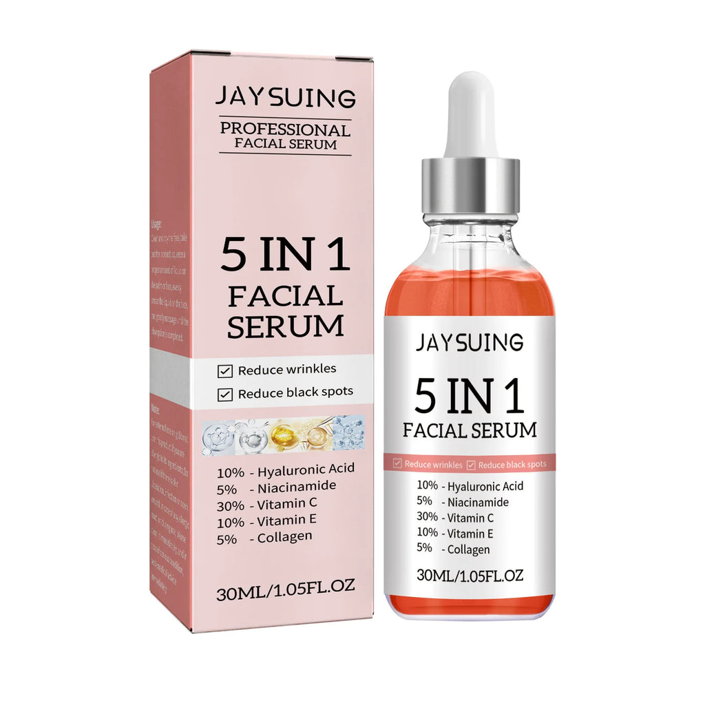 5 In 1 Face Serum Hyaluronic Acid Moisturizing Whitening Anti Wrinkle Aging Vitamin C Fade spots Shrink Pores Skin Care 30ml