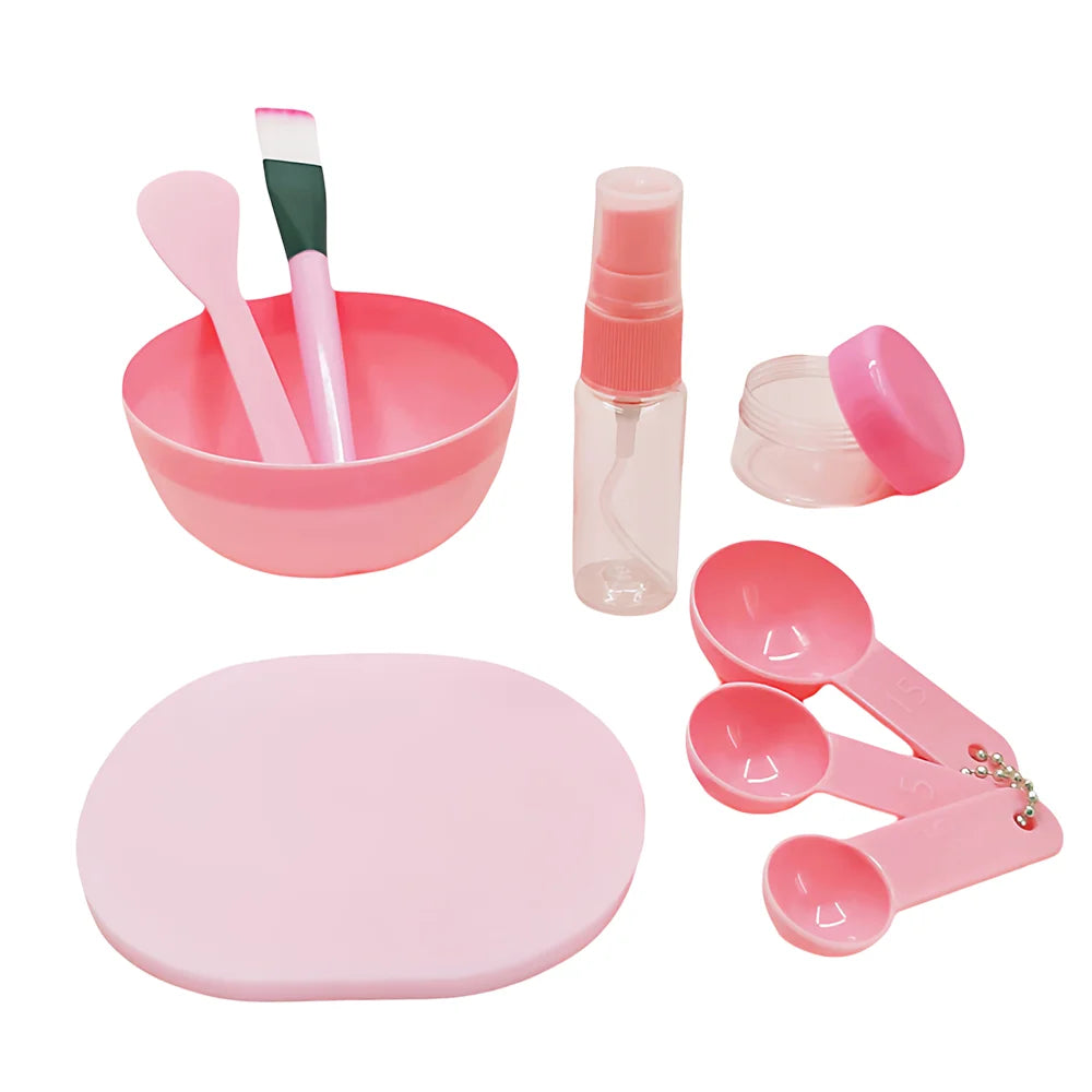 9pcs Pink Mask Bowl Set Facial Mask Full Set of Beauty Tools Mask Brush Bottles Skin Care Tool Kits