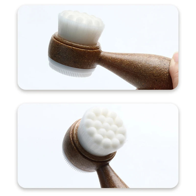 Coconut Shred Handle Double-Sided Facial Cleanser Brush Blackhead Pore Cleaner Exfoliating Beauty Tool