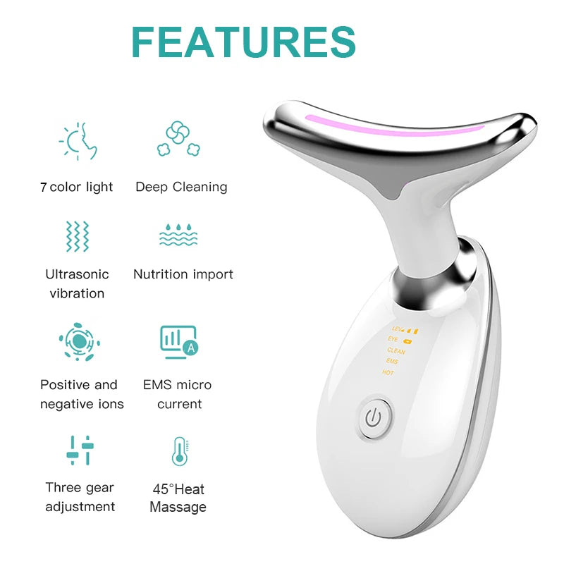 7 Colors LED Neck Face Massager Face Sculpting Tool Skin Rejuvenation Device Facial Lifting Beauty Machine Skin Care Instrument