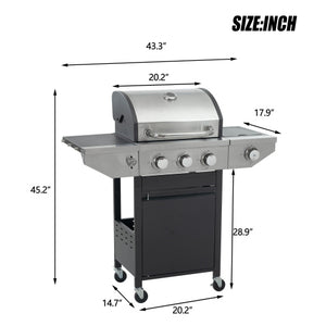 3-Burner Propane Gas Grill with Side Burner – 37,000 BTU