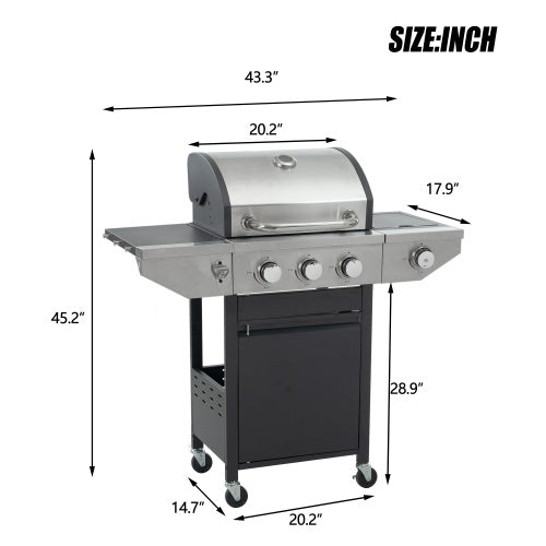 3-Burner Propane Gas Grill with Side Burner – 37,000 BTU