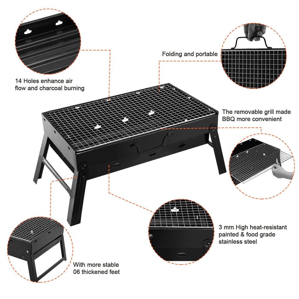 Portable Foldable Charcoal BBQ Grill – Lightweight & Compact